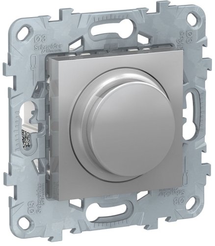 Светорегулятор поворотно-нажимной без рамки Schneider Electric Unica New 5-200Вт алюминий фото Светорегулятор поворотно-нажимной без рамки Schneider Electric Unica New 5-200Вт алюминий картинка